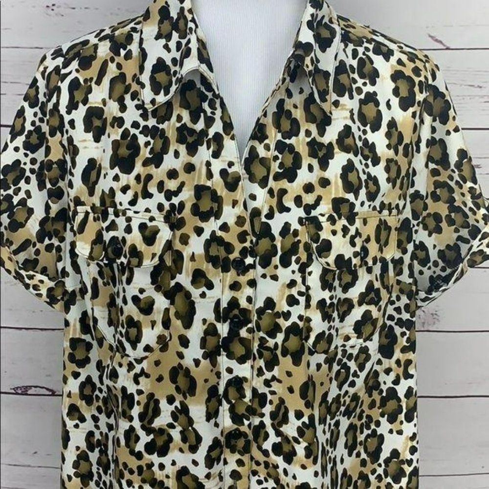 Essentials 0X Leopard Print Button‎ Down Blouse - image 4